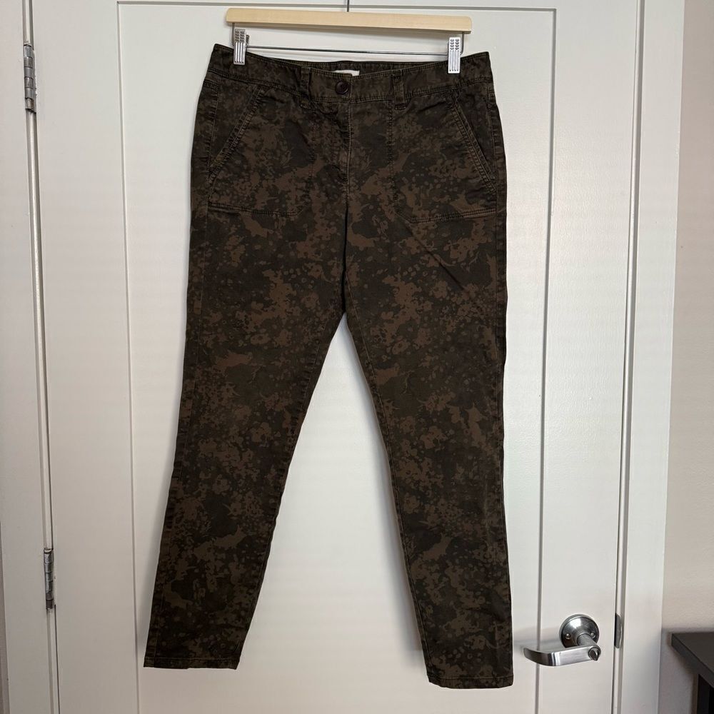 Ann Taylor Loft Marisa Pants Women 10 Green Camo Skinny Ankle Stretchy Utility